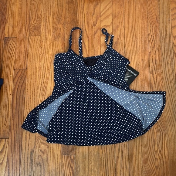 Miraclesuit Pin Point Love Knot Tankini Top Swimsuit midnight blue size 8 NWT - Picture 5 of 10